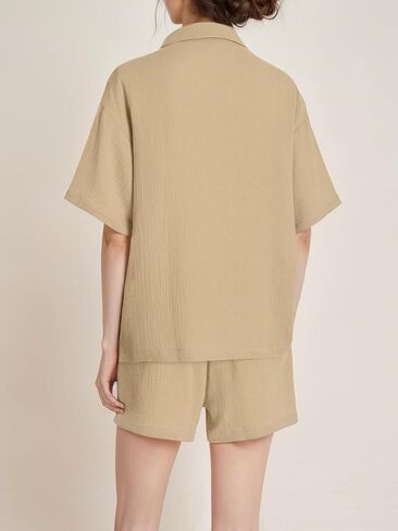 Latuza Women's Cotton Gauze Lounge Pajama مجموعة أعلى وشروط شورت 2 قطعة in Saudi Arabia