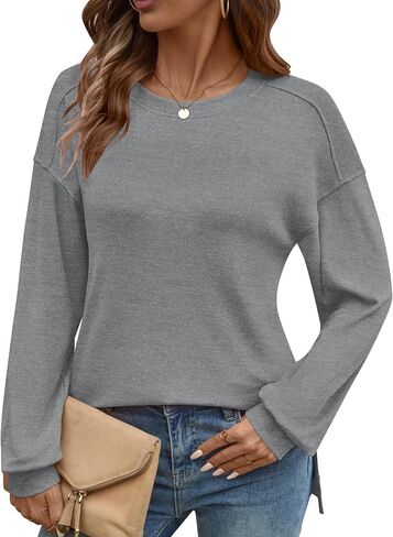 Lomon Womens Long Sleeve Tops Crewneck Disual Disrts كبير الحجم الفضفاضة الملاءمة بلوزة تساقط السقوط العصرية 2025 in Kuwait