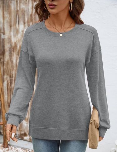 Lomon Womens Long Sleeve Tops Crewneck Disual Disrts كبير الحجم الفضفاضة الملاءمة بلوزة تساقط السقوط العصرية 2025 in Kuwait