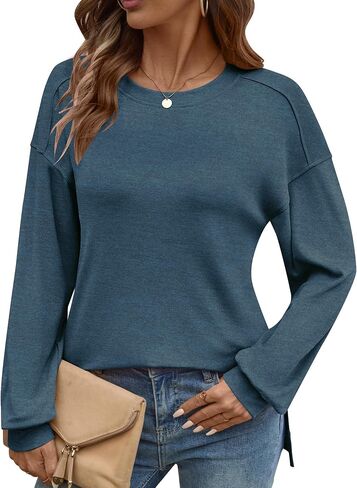 Lomon Womens Long Sleeve Tops Crewneck Disual Disrts كبير الحجم الفضفاضة الملاءمة بلوزة تساقط السقوط العصرية 2025 in Kuwait