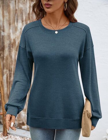 Lomon Womens Long Sleeve Tops Crewneck Disual Disrts كبير الحجم الفضفاضة الملاءمة بلوزة تساقط السقوط العصرية 2025 in Kuwait