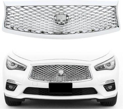 HECASA Front Grill Compatible with 2014-2017 Infiniti Q50 All Model Front Bumper Grille Assembly Black+Silvery ABS Plastic Painted & Chrome in Saudi Arabia