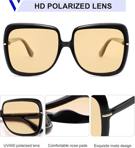 Vanlinker مستقطب كبير الحجم الكبير Square Square 70s Sunglasses for Women Retro Vintage Shades VL9836 in Kuwait