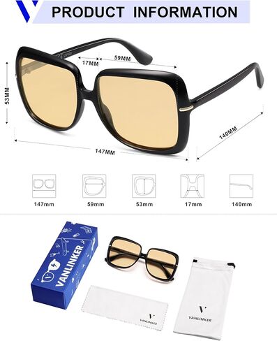 Vanlinker مستقطب كبير الحجم الكبير Square Square 70s Sunglasses for Women Retro Vintage Shades VL9836 in Kuwait