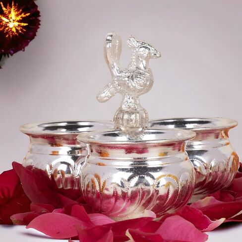 الفضة الألمانية 4x3 بوصة مقبض الطاووس مقبض الطاووس مقبض Panchwala Kum Kum Bharani للمنزل Pooja ديكور K2569 in Kuwait