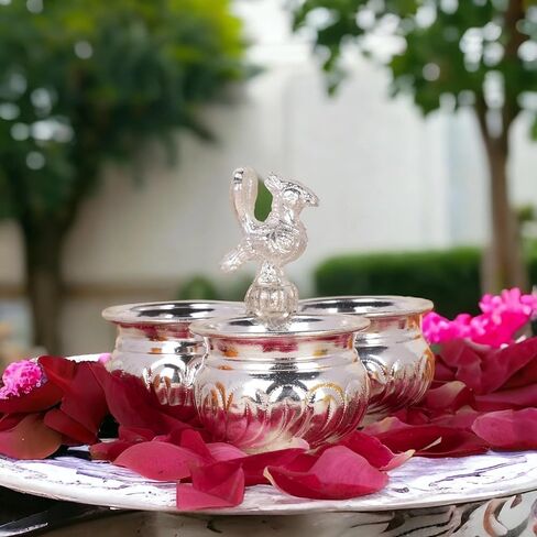 الفضة الألمانية 4x3 بوصة مقبض الطاووس مقبض الطاووس مقبض Panchwala Kum Kum Bharani للمنزل Pooja ديكور K2569 in Kuwait