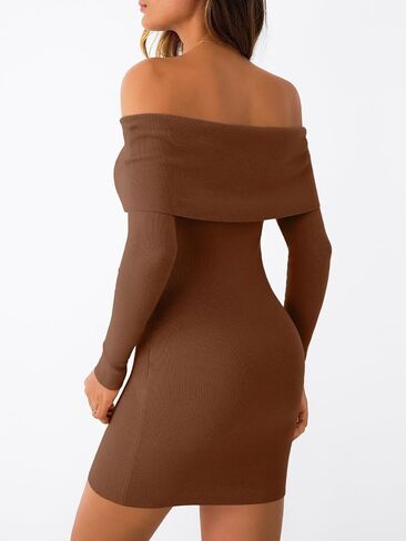 رقبة Lillusory Womens مطوية قبالة الكتف Long Sleeve Mini الخروج in Saudi Arabia