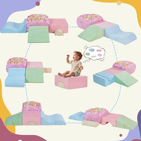 STAOLENE Foam Climbing Toys for Toddlers, Modular Toddler Foam Climbing Blocks, Soft Climb and Crawl Activity Playset and Ball Pit(Balls not Included), Colorful Multi-Shape Foam Blocks in Kuwait