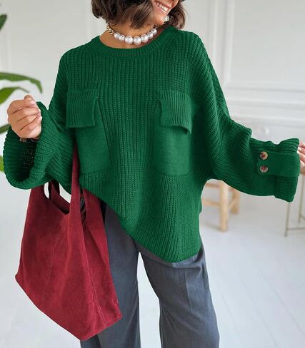 Saodimallsu Womens Oversized Sweaters Chunky Ribbed Knit Crew Neck Casual Long Sleeve Fall Winter Trendy Pullover Tops in Saudi Arabia