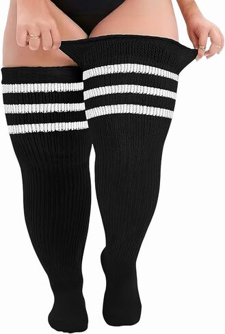 Plus Size Thigh High Socks,Plus Size Thigh High Stockings for Women,Extra Long Striped Over The Knee Socks Leg Warmers in Kuwait