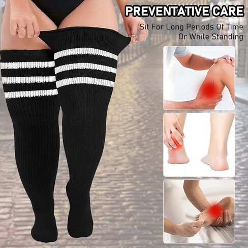 Plus Size Thigh High Socks,Plus Size Thigh High Stockings for Women,Extra Long Striped Over The Knee Socks Leg Warmers in Kuwait