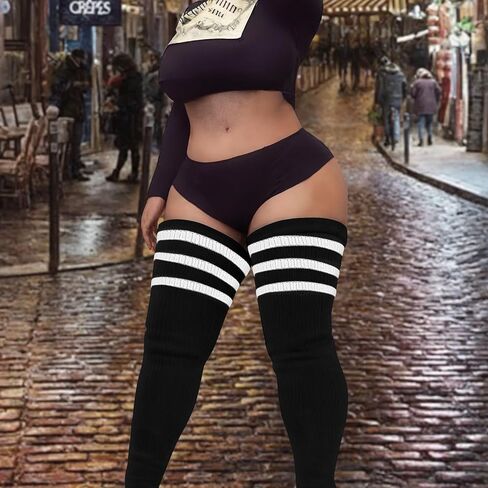 Plus Size Thigh High Socks,Plus Size Thigh High Stockings for Women,Extra Long Striped Over The Knee Socks Leg Warmers in Kuwait