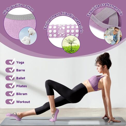 3 Pair Pilates Socks | Yoga Socks for Women Non Slip Barre | Silicon Ankle Grippy Sock for Hospital Exercise in Kuwait