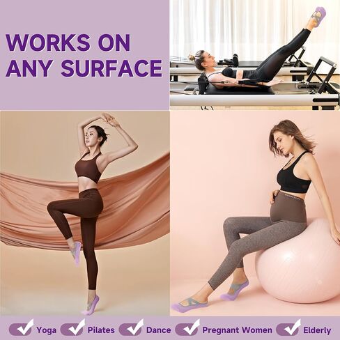 3 Pair Pilates Socks | Yoga Socks for Women Non Slip Barre | Silicon Ankle Grippy Sock for Hospital Exercise in Kuwait