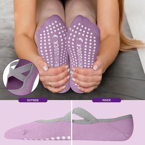 3 Pair Pilates Socks | Yoga Socks for Women Non Slip Barre | Silicon Ankle Grippy Sock for Hospital Exercise in Kuwait