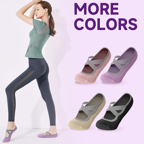 3 Pair Pilates Socks | Yoga Socks for Women Non Slip Barre | Silicon Ankle Grippy Sock for Hospital Exercise in Kuwait
