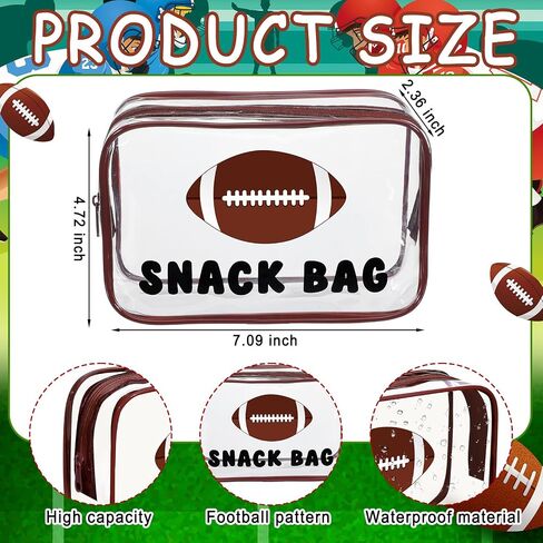 12 PCS Football Snack Facs for Team Gifts Goodie Snack Treatced Candy Bags Bags Clear PVC PVC Wathproof مع حفلات الحفلات الخاصة ببرنامج GIFTS SPORT Supplies Team Girt in Kuwait