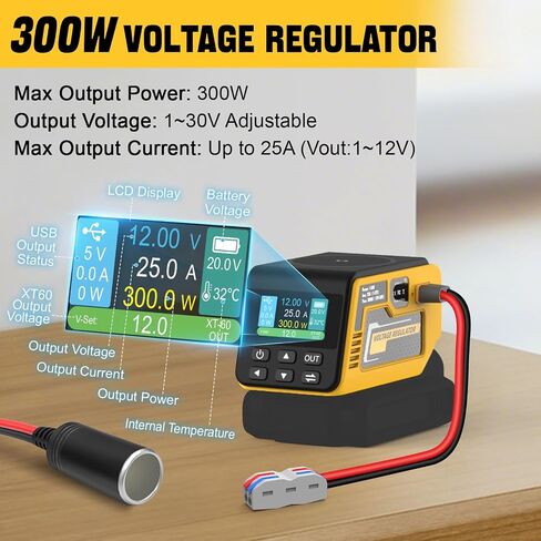 منظم الجهد 300W متوافق مع بطارية DeWalt 20V (البطارية غير المدرجة) ، 1–30 فولت إخراج DC ، شحن سريع 140 واط PD ، شاحن لاسلكي 15W in Kuwait