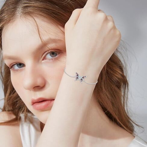 Butterfly Bracelet for Women 925 Sterling Silver Bracelets Adjustable Opal Butterfly Bracelet Jewelry Christmas Gifts for Wife Girlfriend in Kuwait