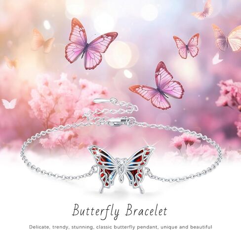 Butterfly Bracelet for Women 925 Sterling Silver Bracelets Adjustable Opal Butterfly Bracelet Jewelry Christmas Gifts for Wife Girlfriend in Kuwait