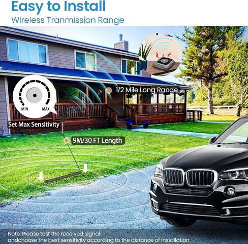 Wireless Driveway Alarm, Motion Alarms for Cars with 12ft Cord Long Range Base Station, Weatherproof Driveway Alert, Ignores Animals and People (1 Sensor Without Receiver) in Saudi Arabia