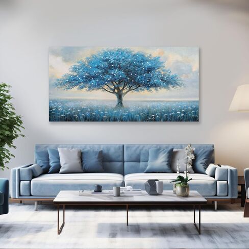 Glvzygy Blue Tree of Life Wall Art Abstract Modern Canvas Canvas Painting Tree Tree Pictures Gall Decor Decor Home Wall جاهز للتعليق لغرفة نوم غرفة المعيشة 20 "x40" in Saudi Arabia