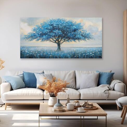 Glvzygy Blue Tree of Life Wall Art Abstract Modern Canvas Canvas Painting Tree Tree Pictures Gall Decor Decor Home Wall جاهز للتعليق لغرفة نوم غرفة المعيشة 20 "x40" in Saudi Arabia