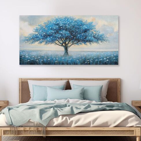 Glvzygy Blue Tree of Life Wall Art Abstract Modern Canvas Canvas Painting Tree Tree Pictures Gall Decor Decor Home Wall جاهز للتعليق لغرفة نوم غرفة المعيشة 20 "x40" in Saudi Arabia