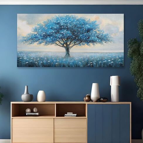 Glvzygy Blue Tree of Life Wall Art Abstract Modern Canvas Canvas Painting Tree Tree Pictures Gall Decor Decor Home Wall جاهز للتعليق لغرفة نوم غرفة المعيشة 20 "x40" in Saudi Arabia