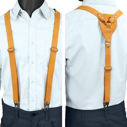 Hide & Groom, Drop-Shaped Suspender with Adjustable Size Straps for Men, Full Grain Leather, Handmade in Kuwait