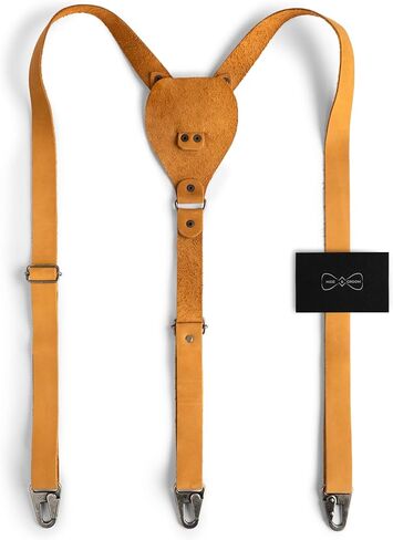 Hide & Groom, Drop-Shaped Suspender with Adjustable Size Straps for Men, Full Grain Leather, Handmade in Kuwait