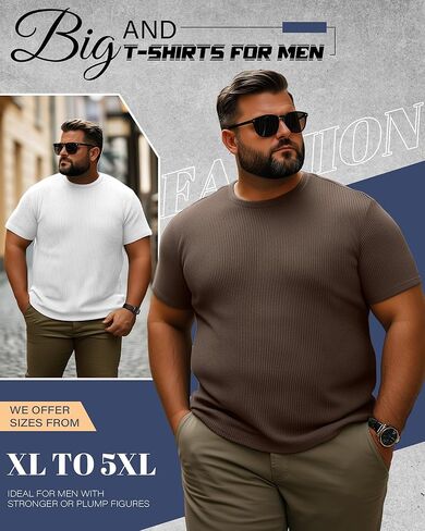 4 Pack Men's Big and Tall T Shirts Short Sleeve Crewneck Ribbed Knit Tops Basic Slim Fit Muscle Tee Shirts in Kuwait