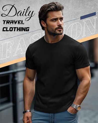 4 Pack Men's Big and Tall T Shirts Short Sleeve Crewneck Ribbed Knit Tops Basic Slim Fit Muscle Tee Shirts in Kuwait