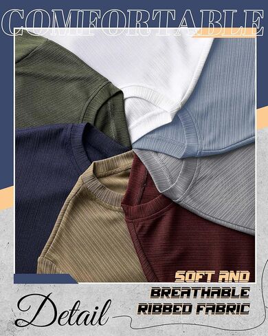 4 Pack Men's Big and Tall T Shirts Short Sleeve Crewneck Ribbed Knit Tops Basic Slim Fit Muscle Tee Shirts in Kuwait