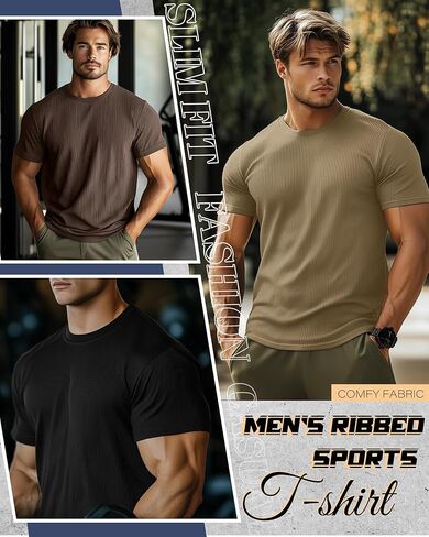 4 Pack Men's Big and Tall T Shirts Short Sleeve Crewneck Ribbed Knit Tops Basic Slim Fit Muscle Tee Shirts in Kuwait