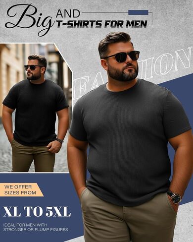 4 Pack Men's Big and Tall T Shirts Short Sleeve Crewneck Ribbed Knit Tops Basic Slim Fit Muscle Tee Shirts in Kuwait