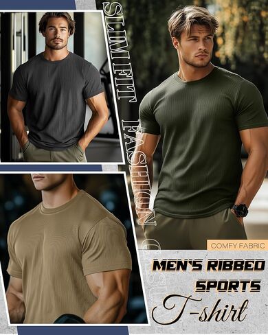 4 Pack Men's Big and Tall T Shirts Short Sleeve Crewneck Ribbed Knit Tops Basic Slim Fit Muscle Tee Shirts in Kuwait
