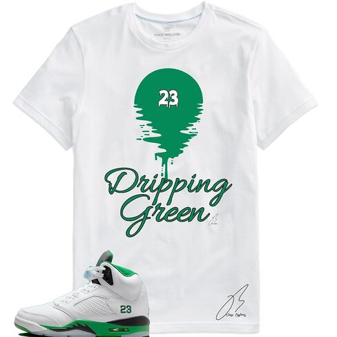 قميص لمطابقة الأردن الرجعية 5 Lucky Green/White ، 23 tee Graphic Tee ، أفضل هدية ، (S ، أبيض) in Saudi Arabia