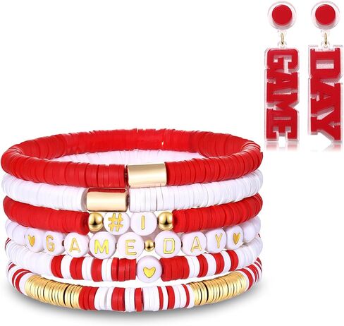 NLCAC Game Day Bracelets Stack Heishi Beaded Football Bracelets Game Day Earrings Sports Fans Football Accessories Game Day Outfit for Women in Saudi Arabia