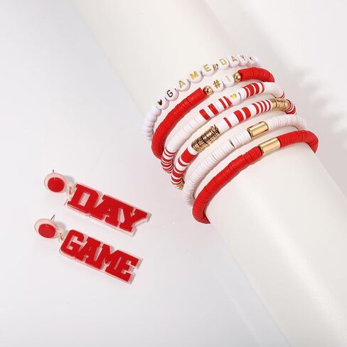 NLCAC Game Day Bracelets Stack Heishi Beaded Football Bracelets Game Day Earrings Sports Fans Football Accessories Game Day Outfit for Women in Saudi Arabia