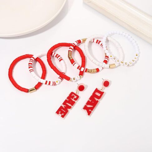 NLCAC Game Day Bracelets Stack Heishi Beaded Football Bracelets Game Day Earrings Sports Fans Football Accessories Game Day Outfit for Women in Saudi Arabia