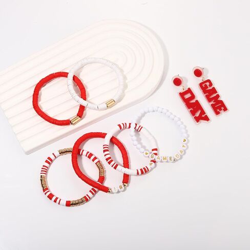 NLCAC Game Day Bracelets Stack Heishi Beaded Football Bracelets Game Day Earrings Sports Fans Football Accessories Game Day Outfit for Women in Saudi Arabia