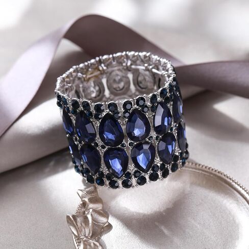 EVER FAITH Wedding Prom Jewelry Austrian Rhinestones Double Layers Teardrop Elastic Stretch Bracelet for Women in Saudi Arabia