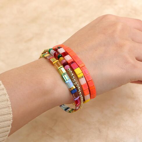Tila Flat Miyuki Glass Beads Stack Stack Stack Stack for Women ، Boho Colorful Gold Gold Gemstone Gemstone Stretch Festive Holiday Association Gift. in Kuwait