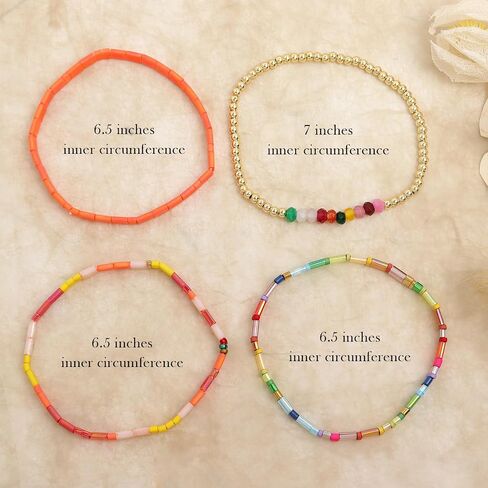 Tila Flat Miyuki Glass Beads Stack Stack Stack Stack for Women ، Boho Colorful Gold Gold Gemstone Gemstone Stretch Festive Holiday Association Gift. in Kuwait