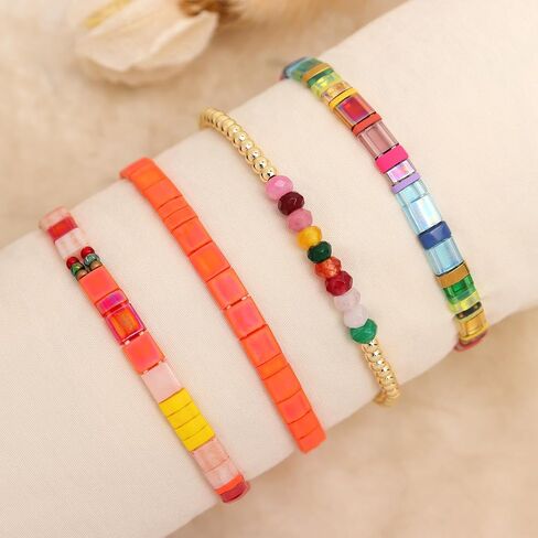 Tila Flat Miyuki Glass Beads Stack Stack Stack Stack for Women ، Boho Colorful Gold Gold Gemstone Gemstone Stretch Festive Holiday Association Gift. in Kuwait