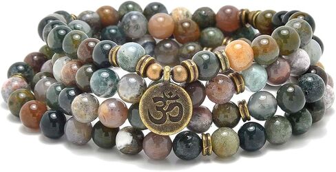 108 Natural Stone Mala Beads Yoga Jewelry Meditation Bracelet Necklace with om Charm in Saudi Arabia
