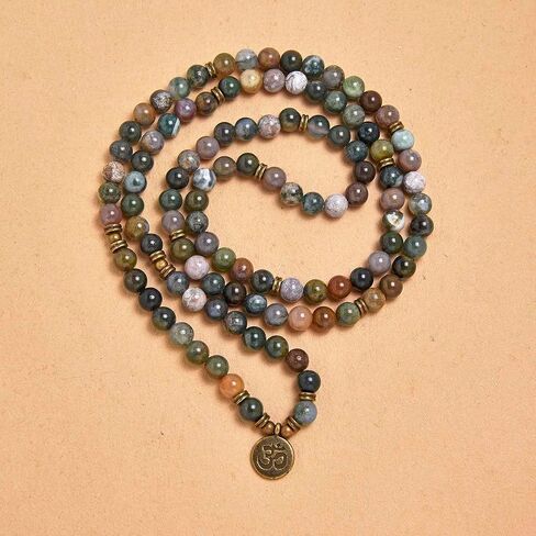 108 Natural Stone Mala Beads Yoga Jewelry Meditation Bracelet Necklace with om Charm in Saudi Arabia
