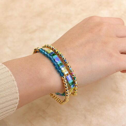 Tila Flat Miyuki Glass Beads Stack Stack Stack Stack for Women ، Boho Colorful Gold Gold Gemstone Gemstone Stretch Festive Holiday Association Gift. in Saudi Arabia