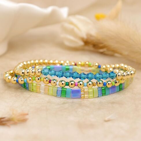 Tila Flat Miyuki Glass Beads Stack Stack Stack Stack for Women ، Boho Colorful Gold Gold Gemstone Gemstone Stretch Festive Holiday Association Gift. in Saudi Arabia